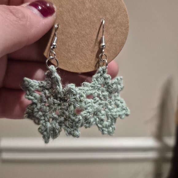 Crochet Snowflake Earrings - Picture 2 of 2